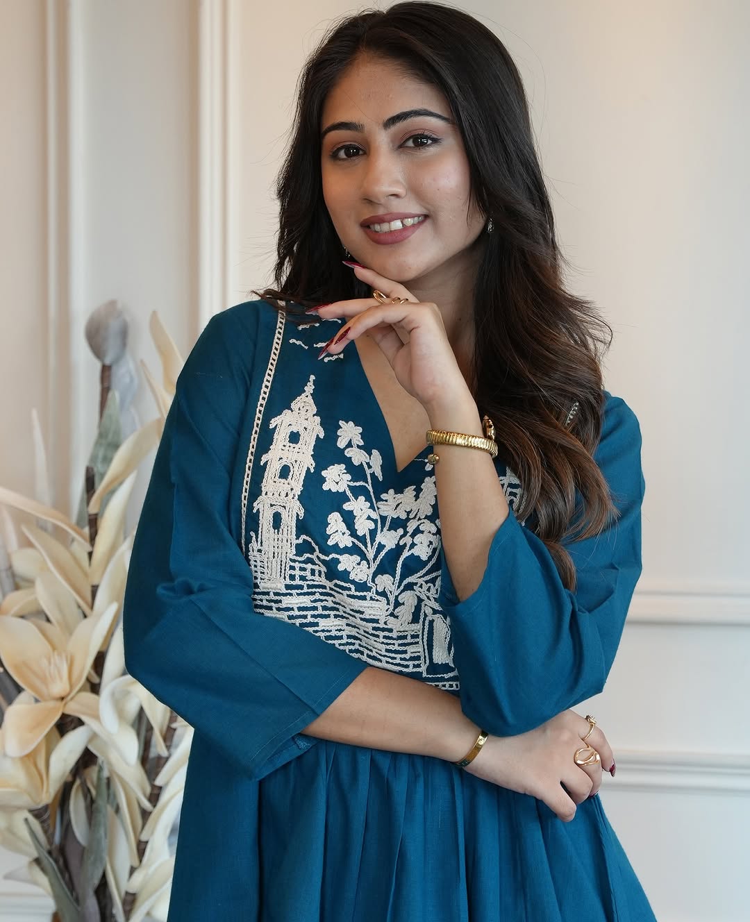Teal Embroidered Kurta and Palazzo Set