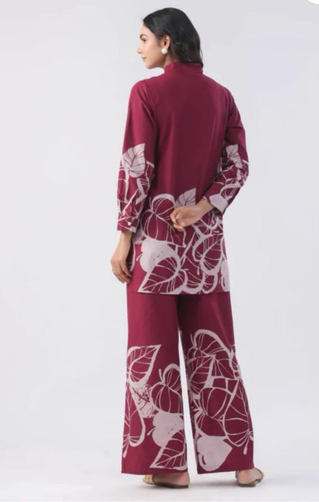 Burgundy Floral Cotton Co-ord Set