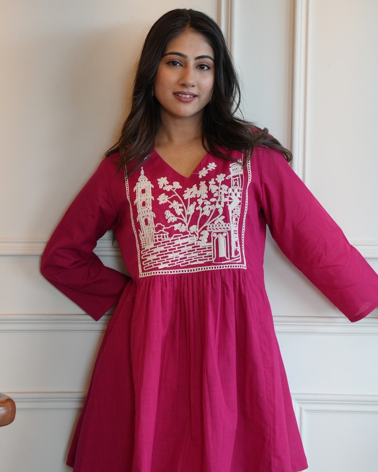 Magenta Embroidered Premium Cotton Co-Ord Set