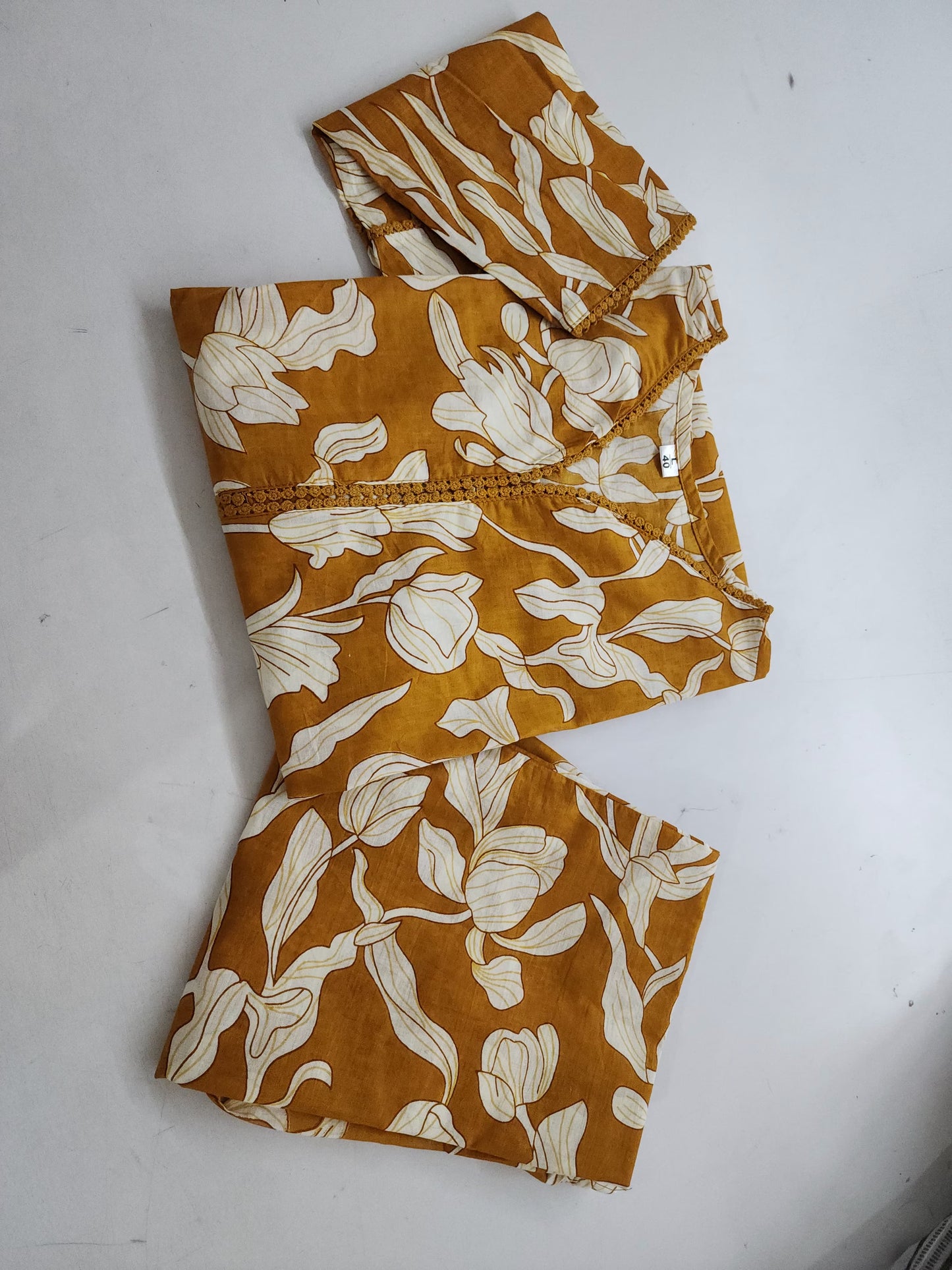 Premium Elegant Mustard Floral Cotton Kurta & Pant Set