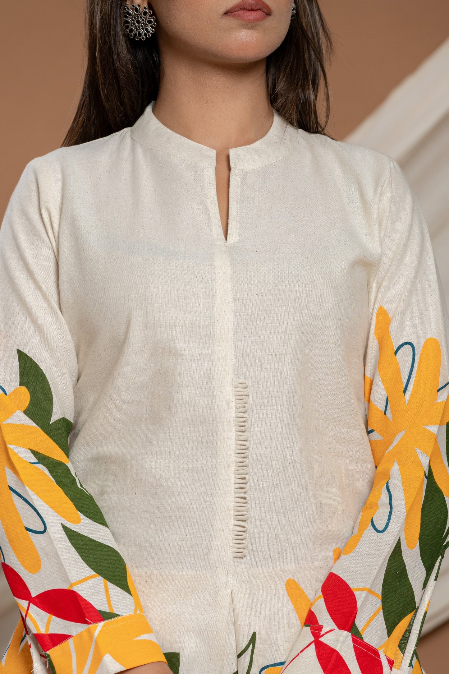 Ivory Cotton Tropical Printed Cotton Co-Ord Set for Summer