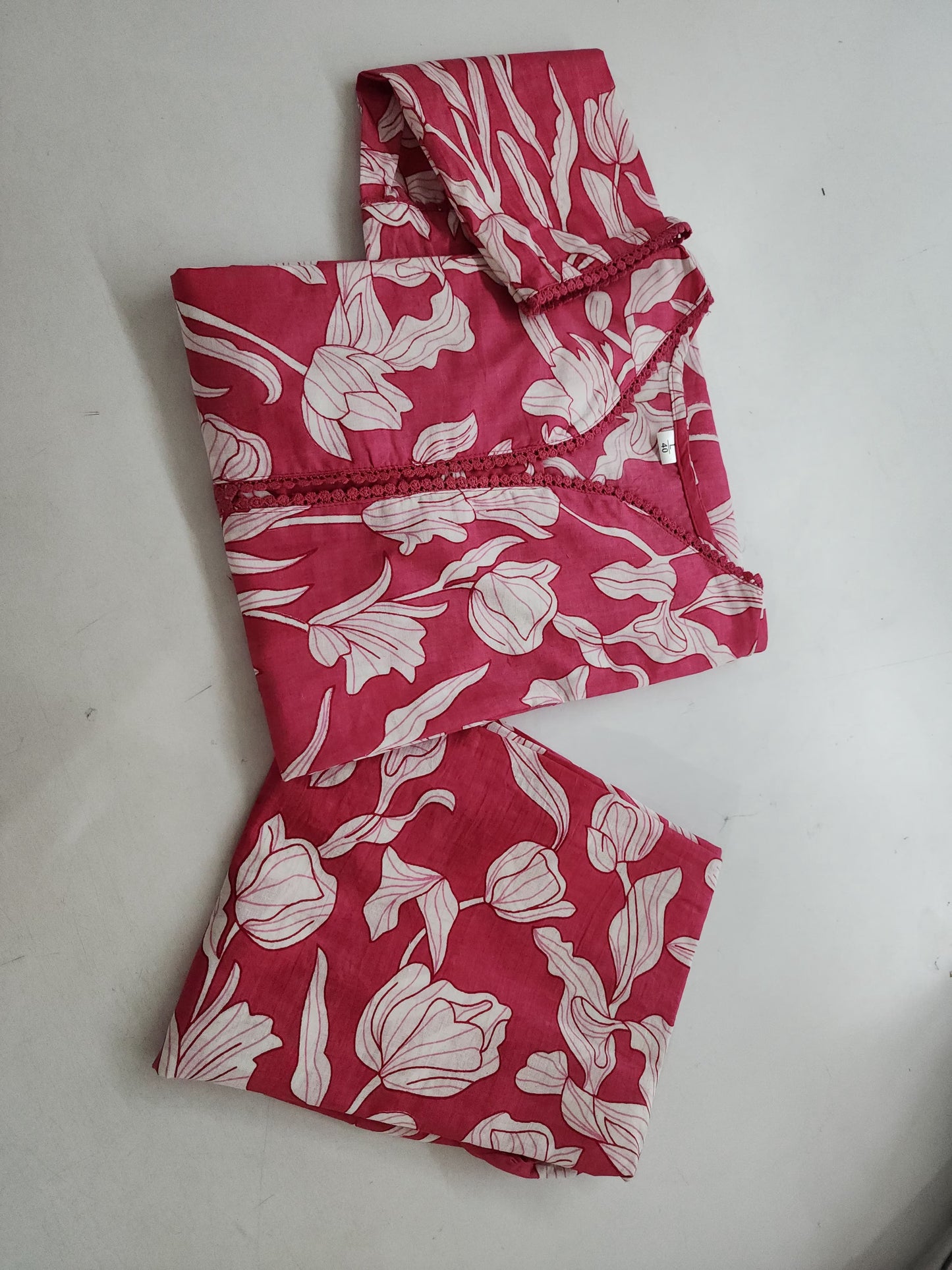 Premium Pink Floral Cotton Kurta & Pant Set
