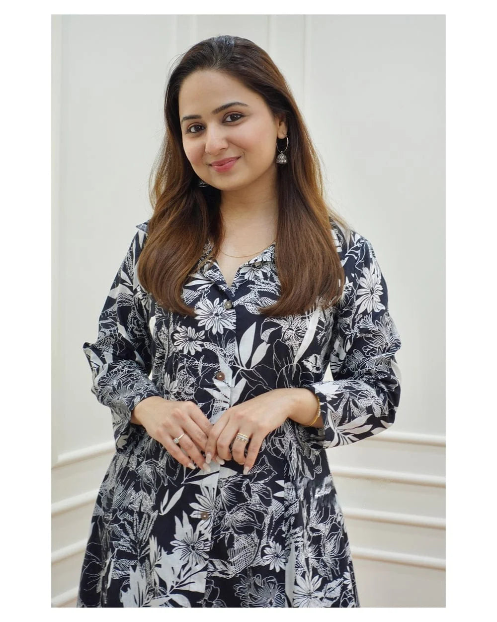 Monochrome Bloom Cotton Kurta Set