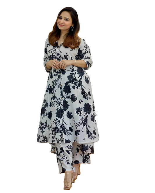 White-Black Cotton Co-ord Set