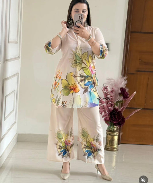 Blooming Elegance Off White Cotton Co-Ord Set