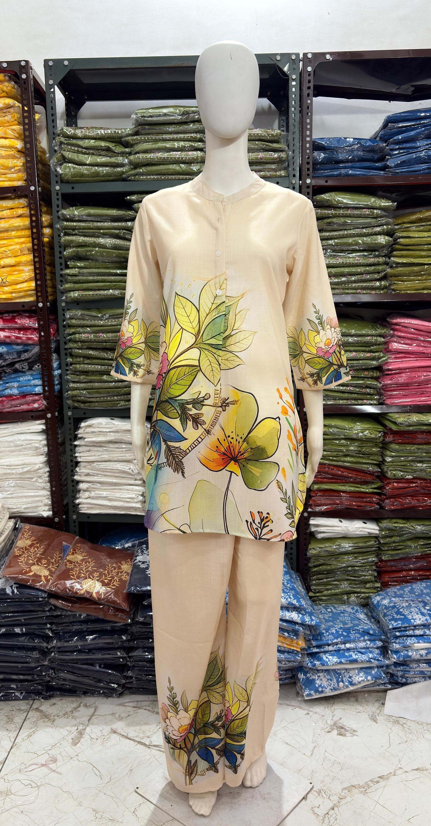Blooming Elegance Off White Cotton Co-Ord Set