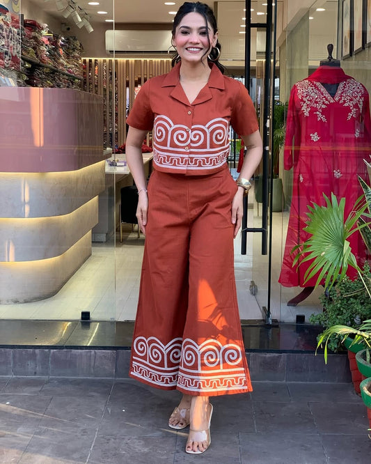 Rust Orange Embroidered Co-Ord Set