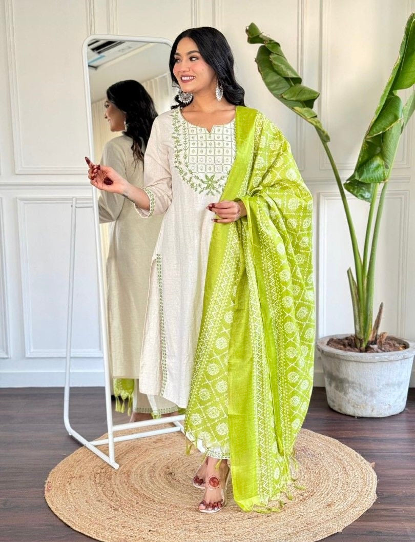 HEAVY GREEN COTTON EMBROIDERY BORDER KURTI