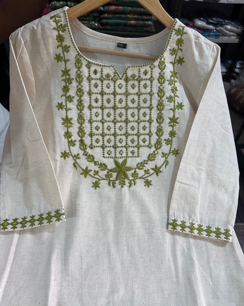 HEAVY GREEN COTTON EMBROIDERY BORDER KURTI