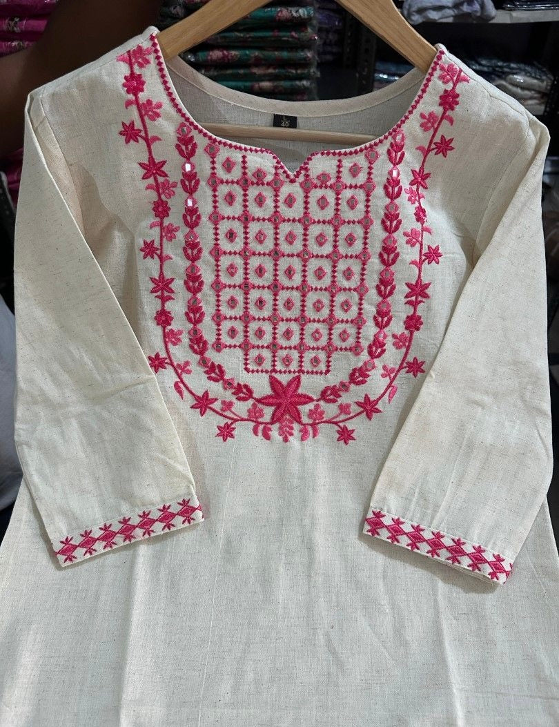 HEAVY COTTON PINK EMBROIDERY BORDER KURTI