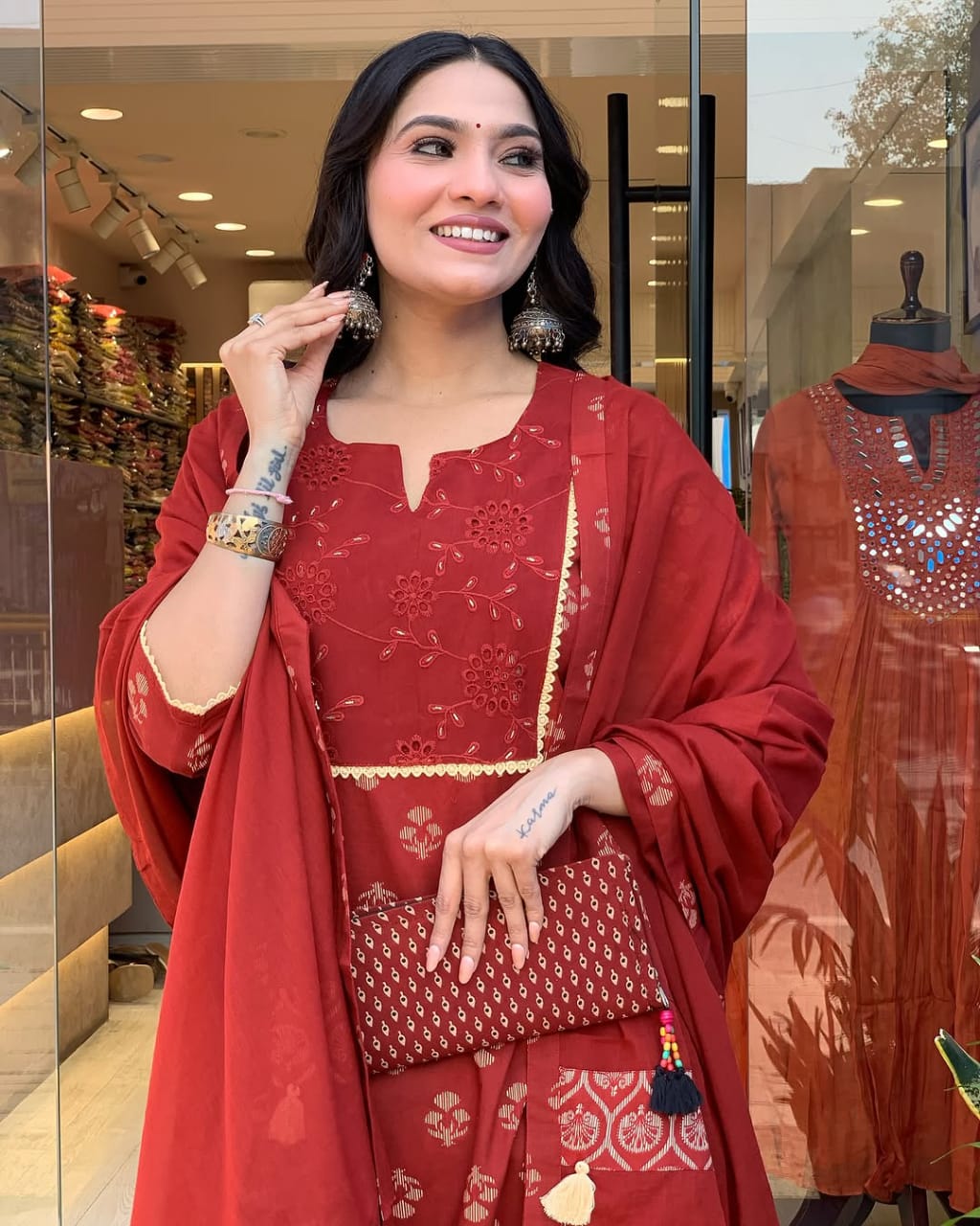 Cotton Block Printed Kurta with Pant and Designer Printed Dupatta