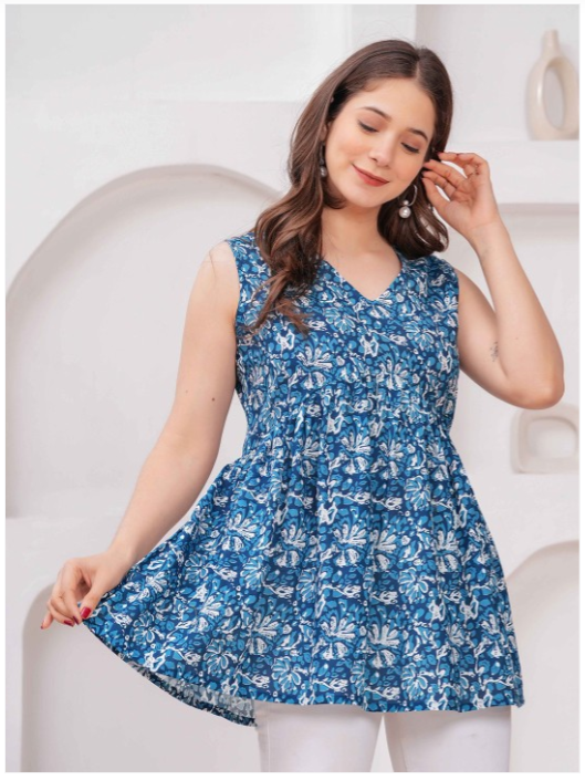 Royal Marque Floral Print Cotton Peplum Top