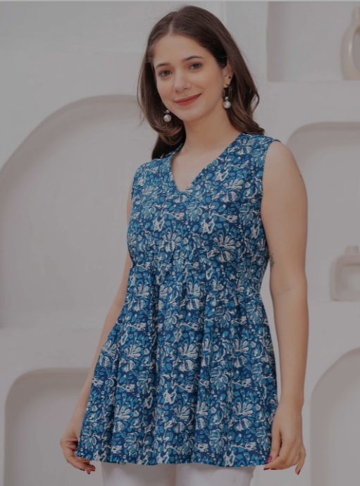 Royal Marque Floral Print Cotton Peplum Top