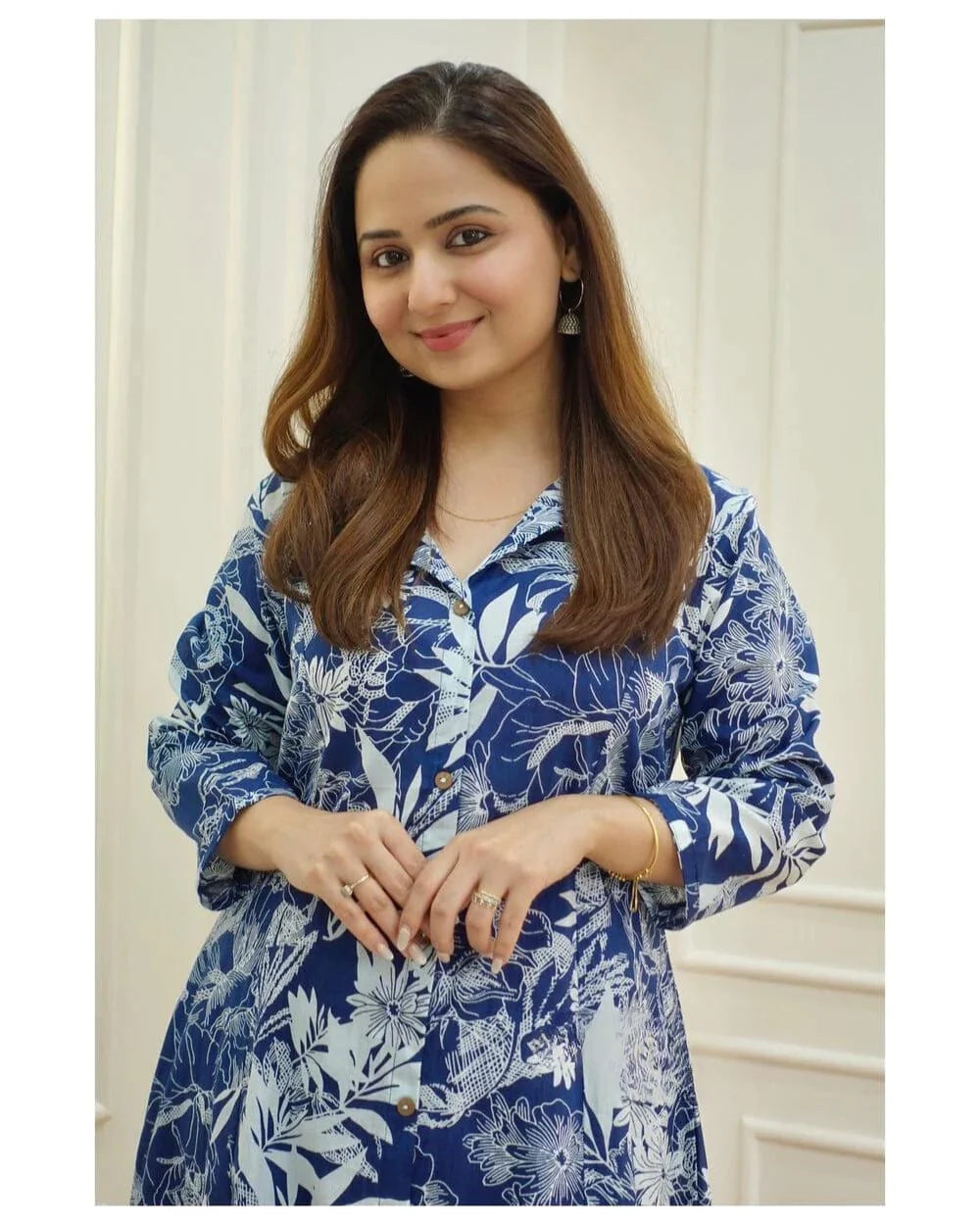 White Floral Garden Print Cotton Kurta Set