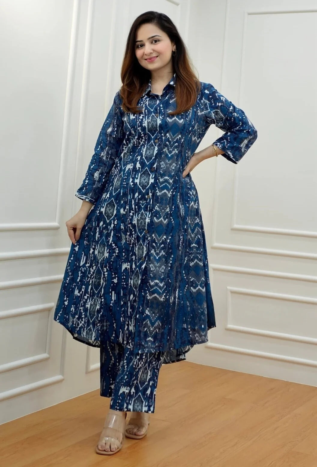 Indigo Abstract Ikat Cotton Kurta Set