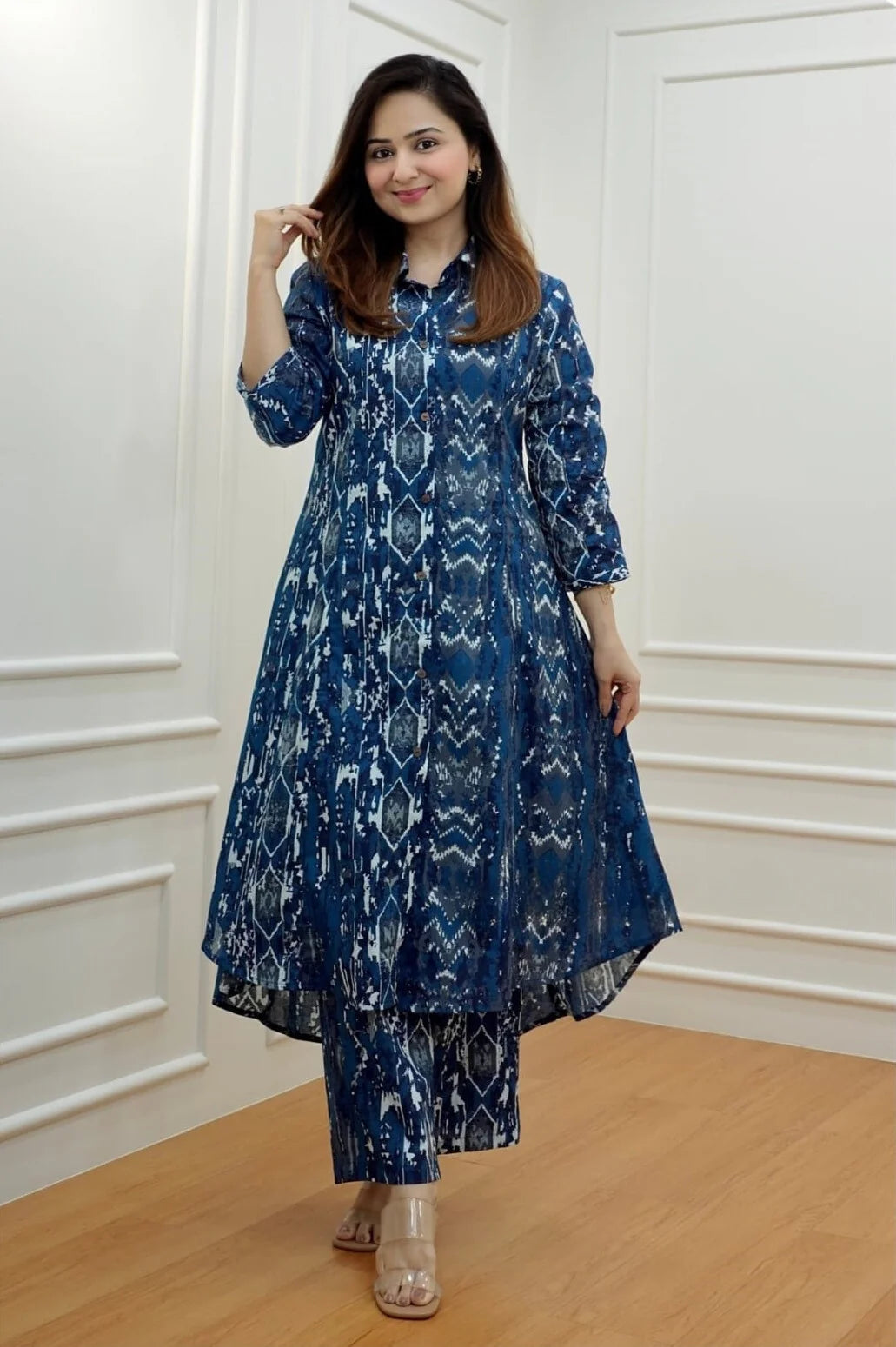 Indigo Abstract Ikat Cotton Kurta Set