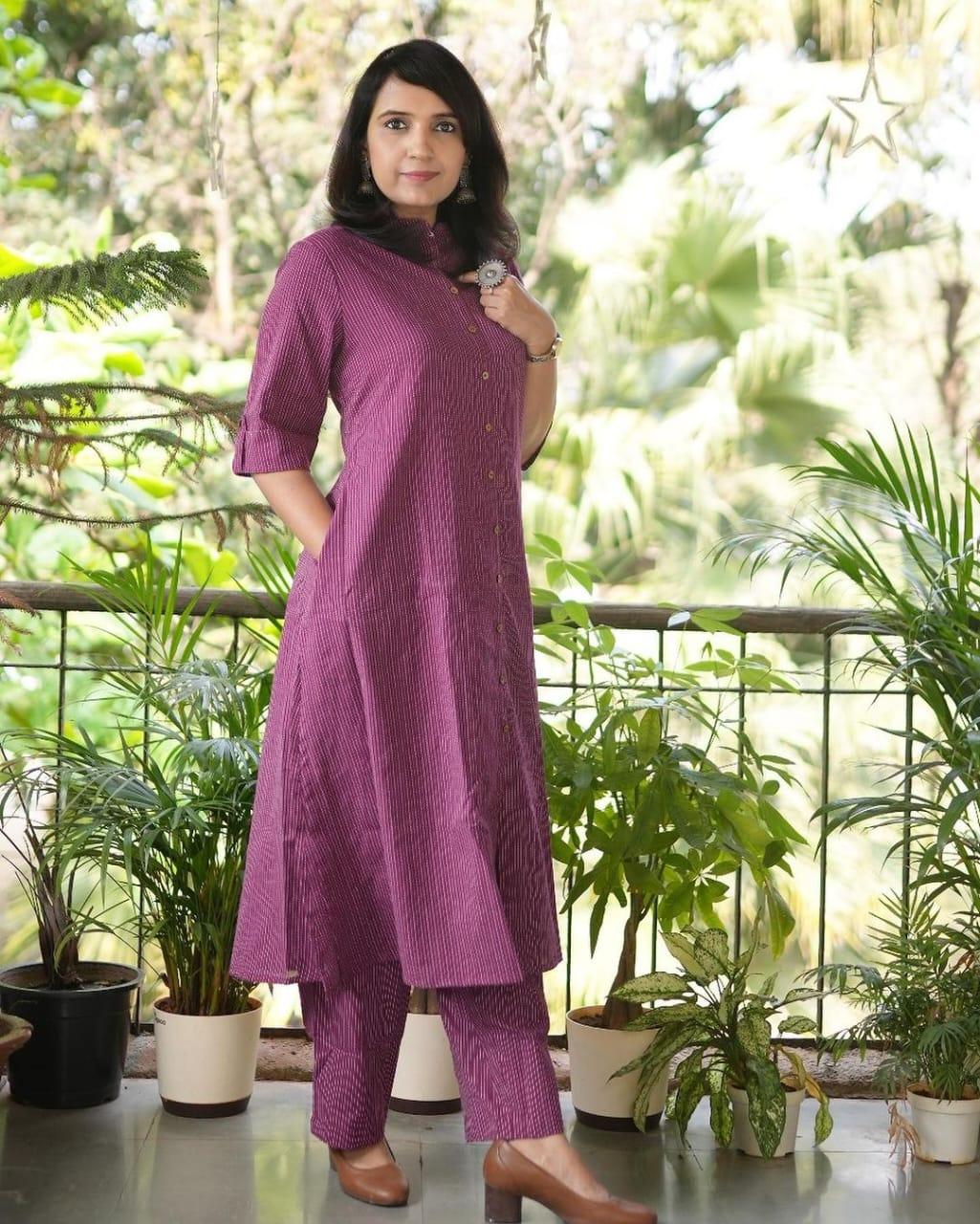 Wine Katha Cotton Kurta and Palazzo Set