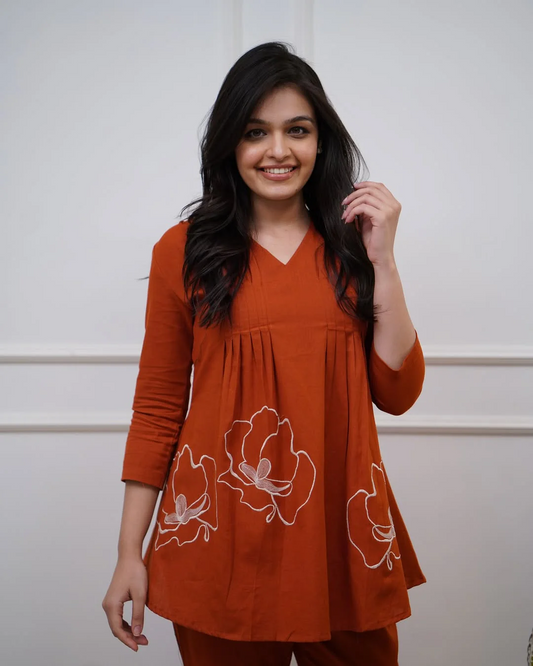 Rust Cotton Printed Co-Ord Set