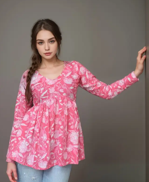 Casual Regular Sleeves Floral Print Women Pink Top