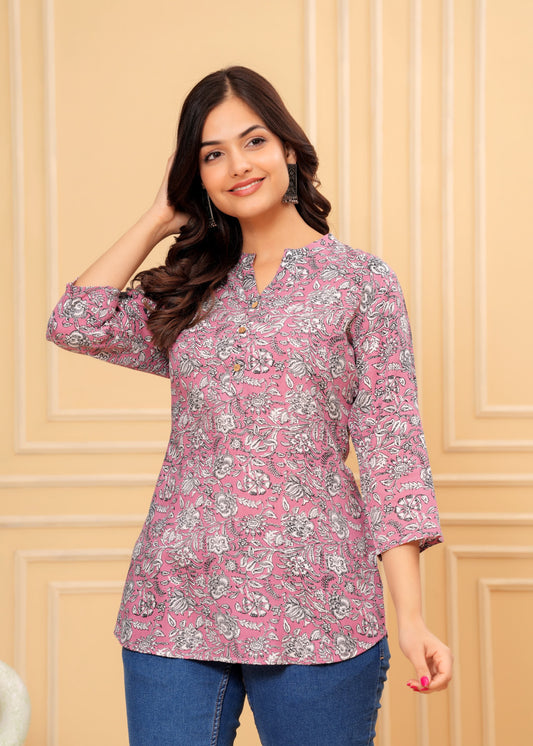 Casual Regular Sleeves Printed Women Purple Top