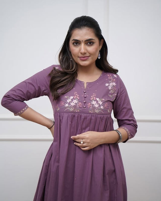 Lavender Dreams Embroidered Cotton Kurta Pant Set