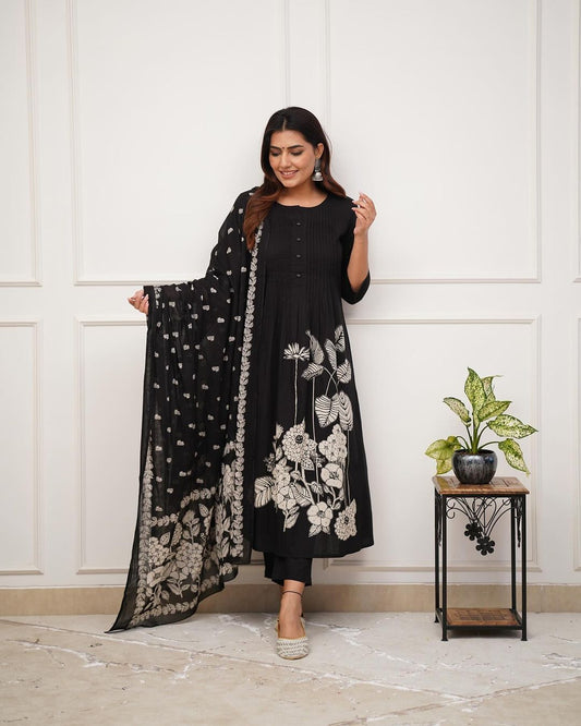 BLACK LOOP COTTON KURTI SET