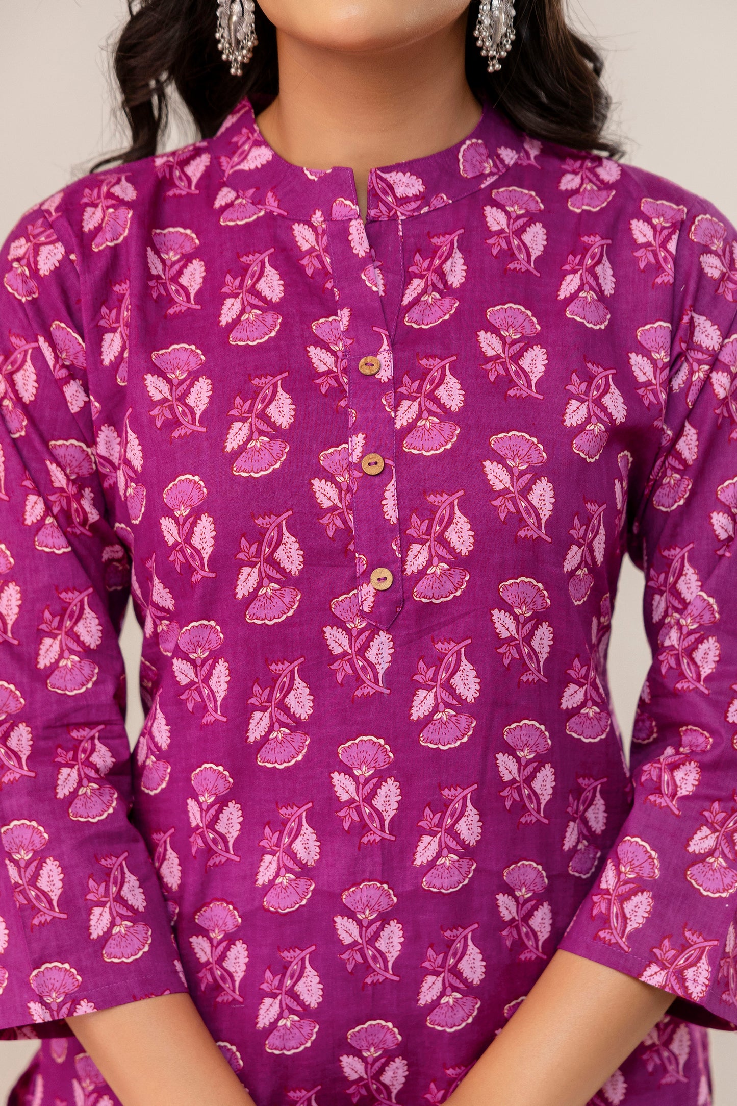 Plum Petal Printed Cotton Kurta Set – Violet Magenta
