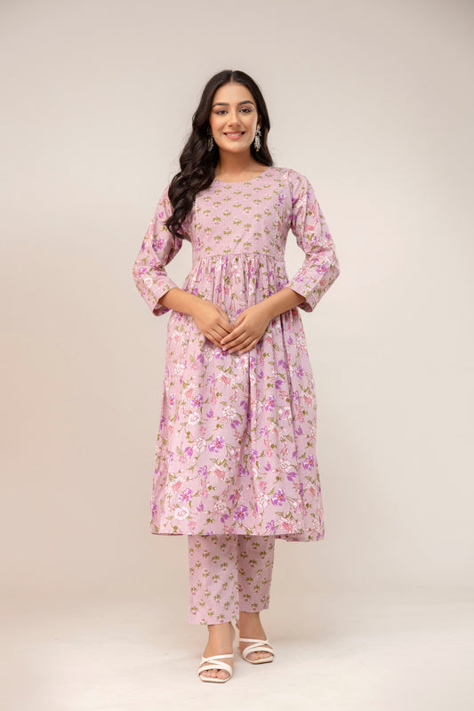 Lilac Lune Anarkali Pattern Cottom Kurta Set