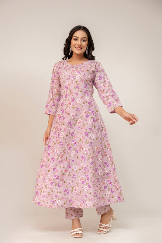 Blush Sonata Flared Premium Cotton Kurta Set