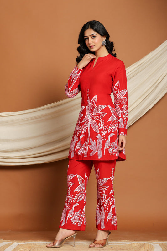 Classy Red Cotton Co-ord Set