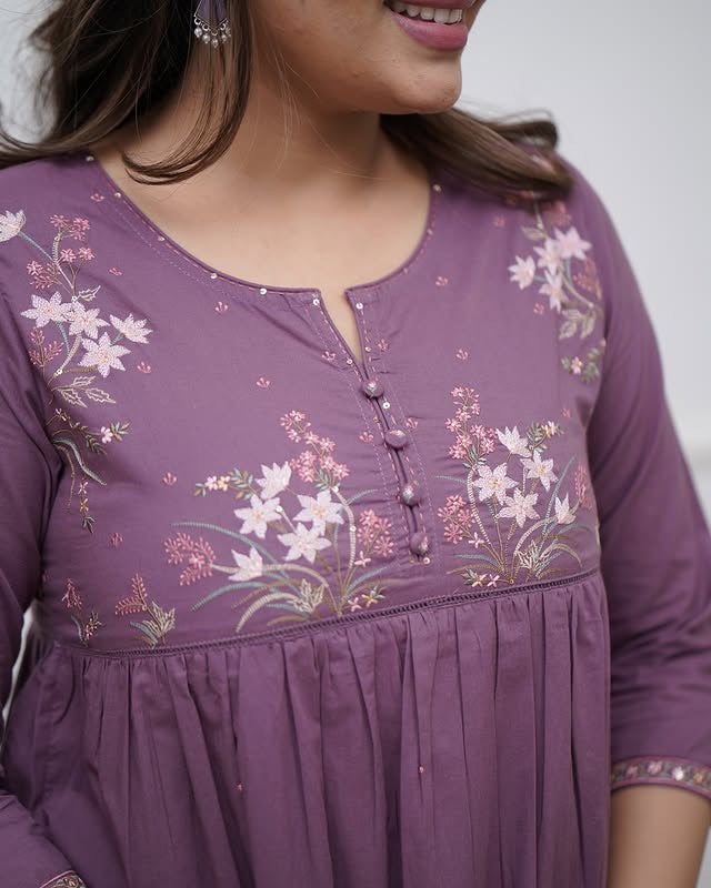 Lavender Dreams Embroidered Cotton Kurta Pant Set
