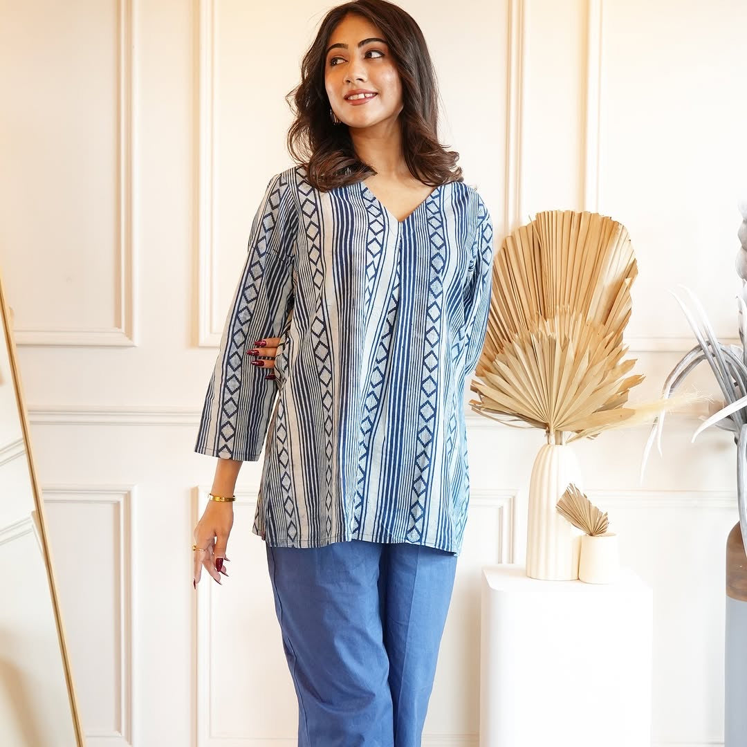 Elegant Blue Ensemble Cotton Kurta Pant