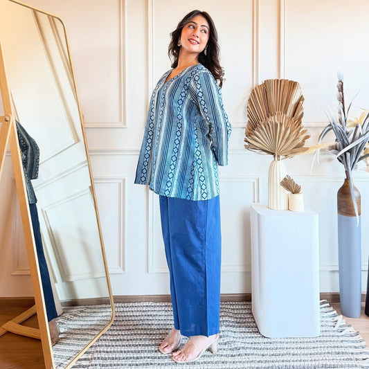 Elegant Blue Ensemble Cotton Kurta Pant
