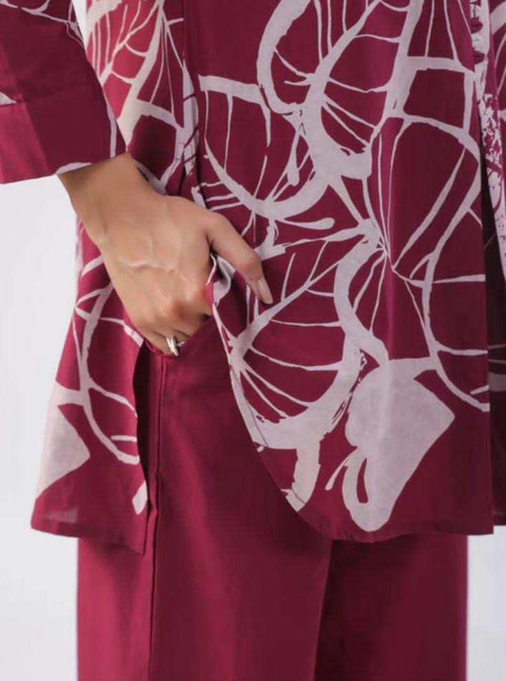 Burgundy Floral Cotton Co-ord Set