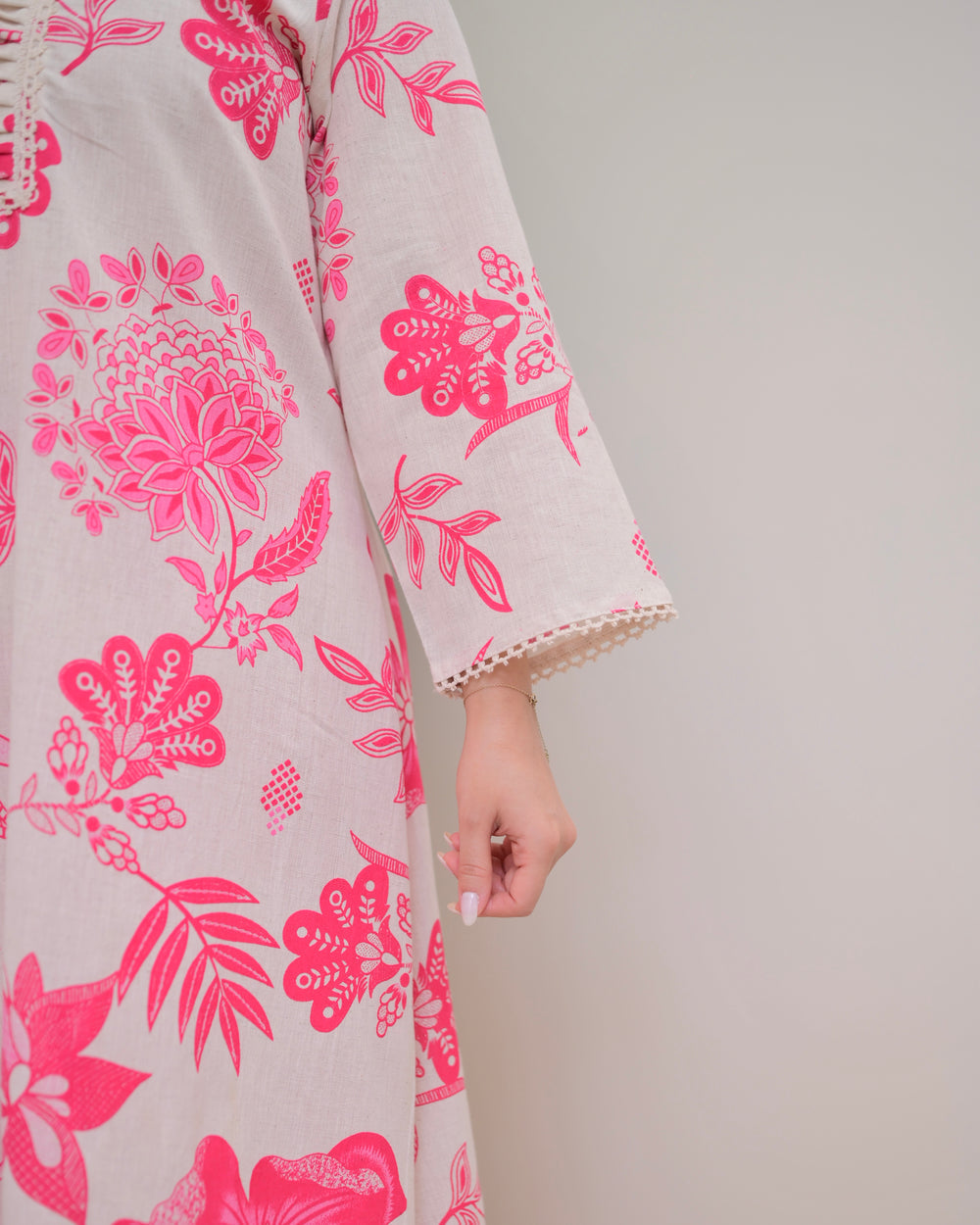 PINK FLORAL A LINE COTTON KURTA SET