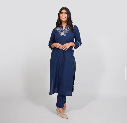 Easy Breezy Blue Summer Cotton Kurta Pant Set