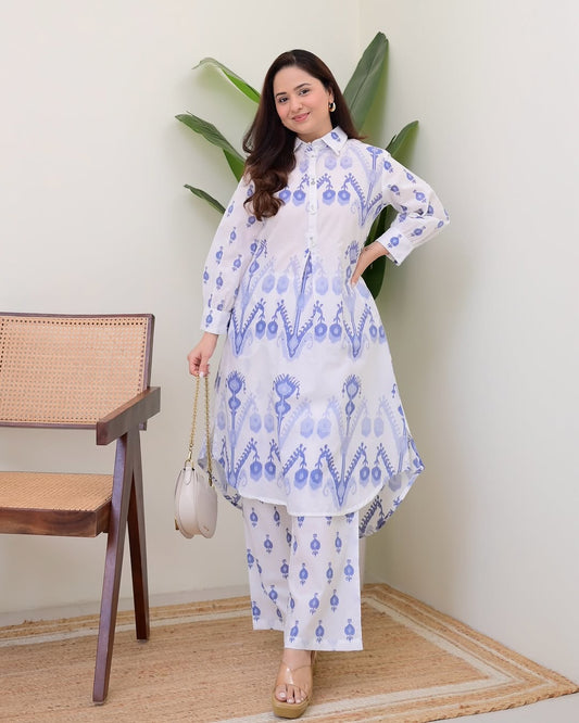 Blue Oasis Floral Cotton Co-Ord Set