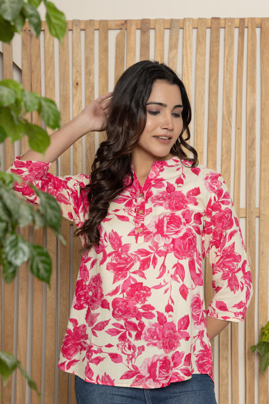 Women Casual Kurti For Women And Girl's Cotton Slub Printed Straight Kurti || Women Flower Print Kurti |