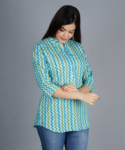 Casual Regular Sleeves Printed Women Green Top