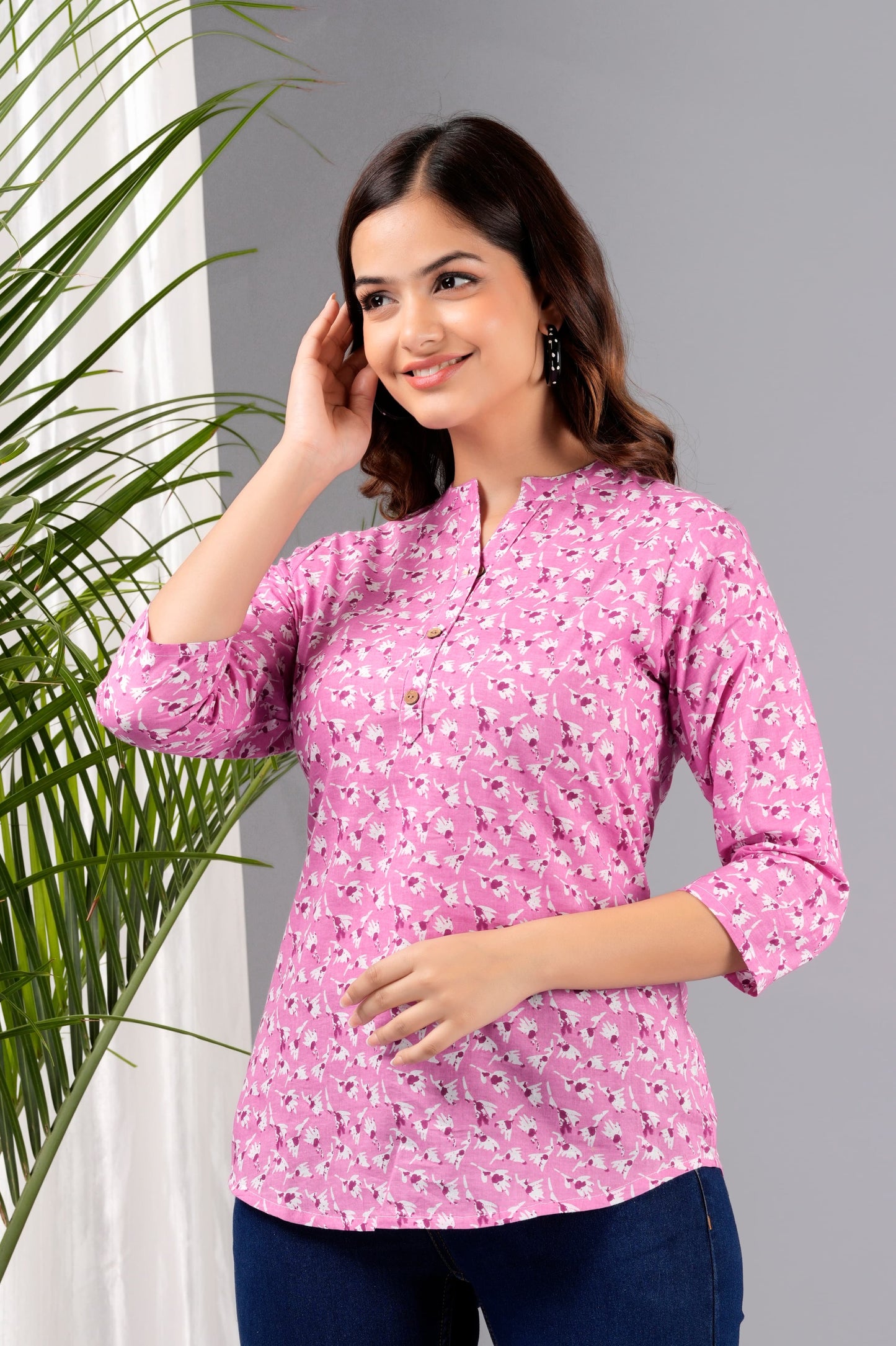 Crosstrap Women Tunics Top Rayon Floral Printed Tunic Pink Color