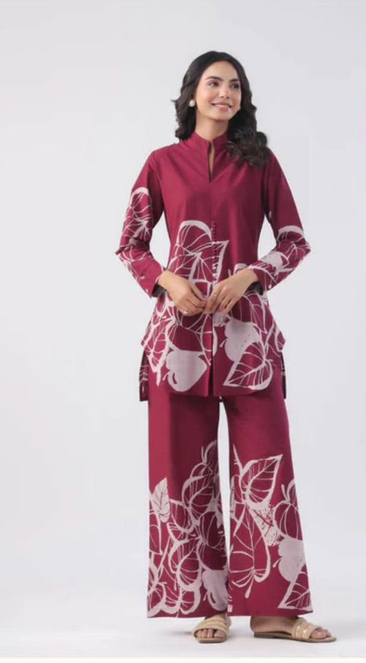 Burgundy Floral Cotton Co-ord Set