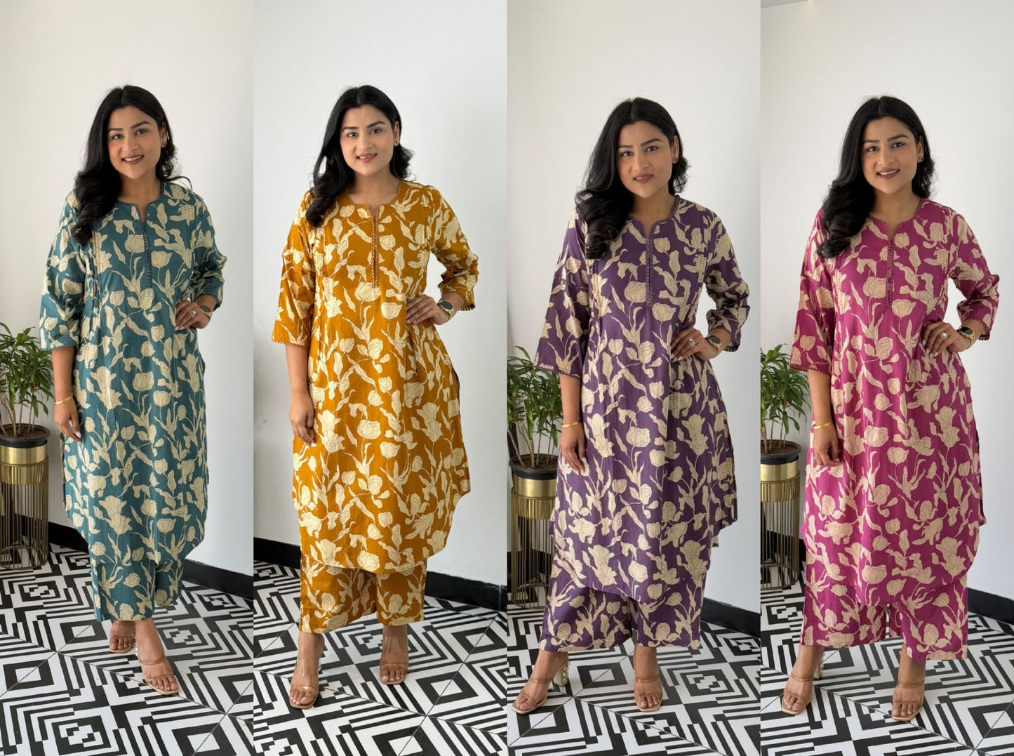 Premium Purple Floral Cotton Kurta Set