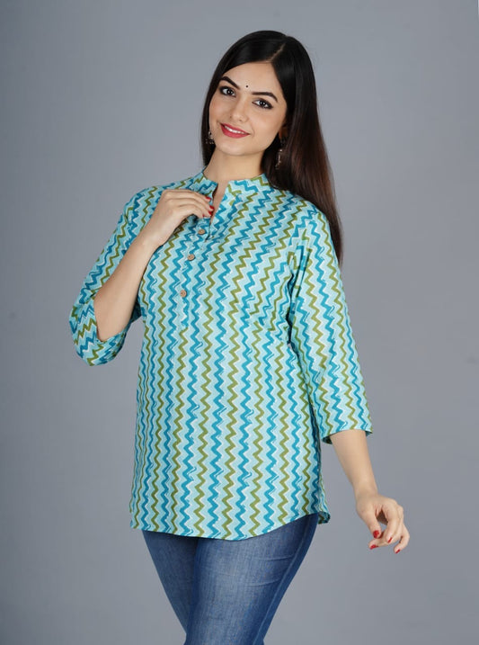 Casual Regular Sleeves Printed Women Green Top