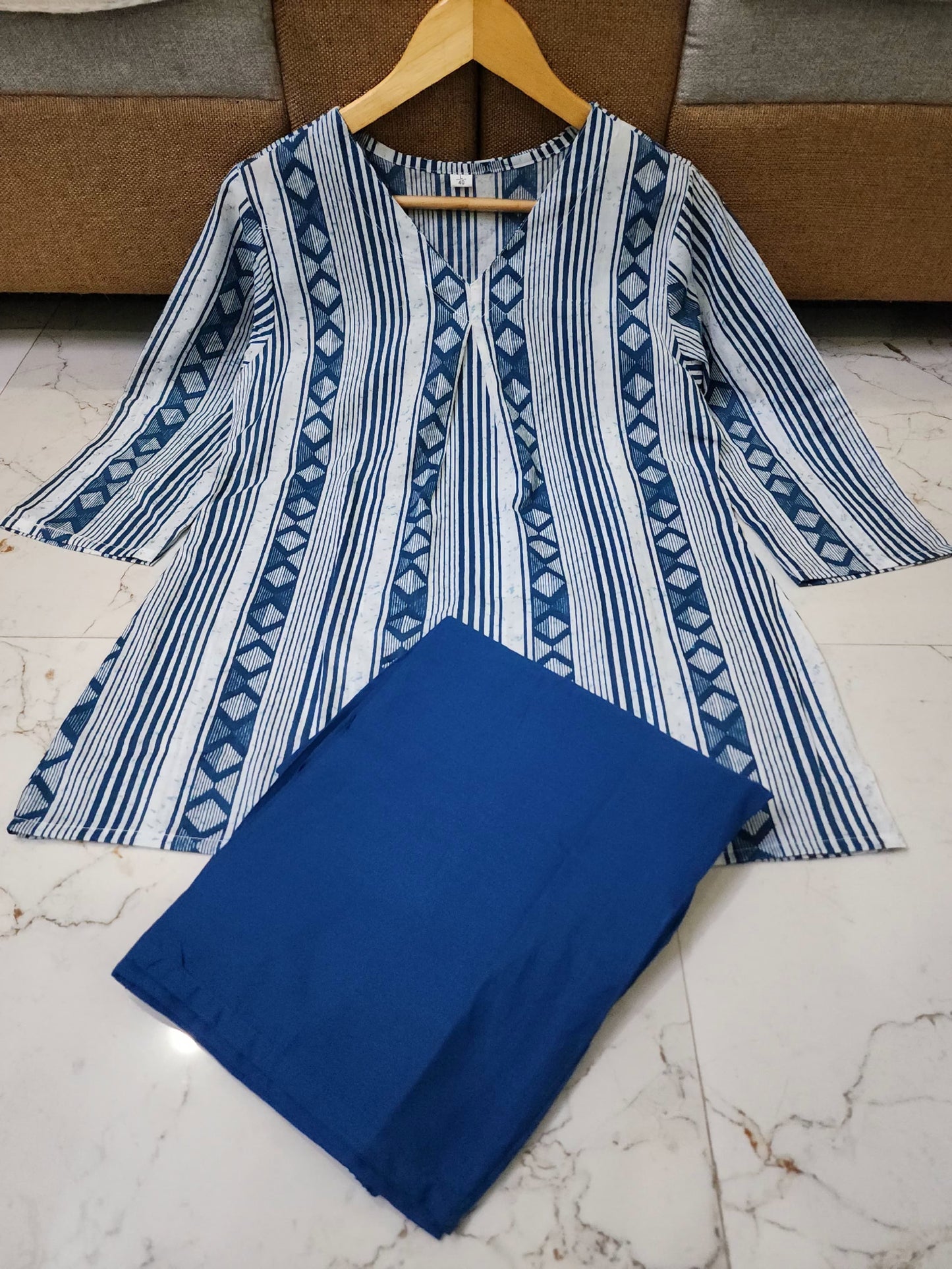 Elegant Blue Ensemble Cotton Kurta Pant