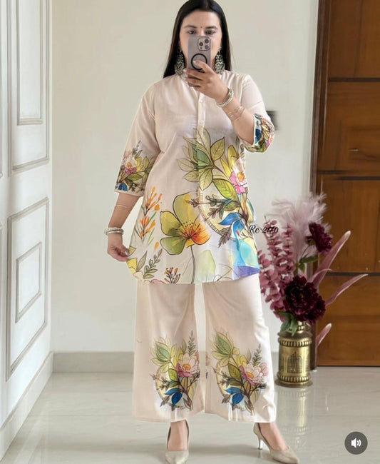 Blooming Elegance Off White Cotton Co-Ord Set