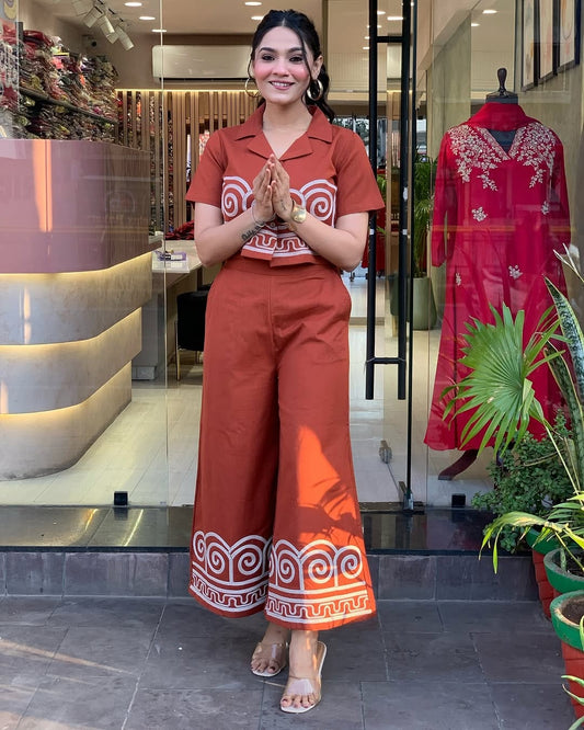Rust Orange Embroidered Co-Ord Set