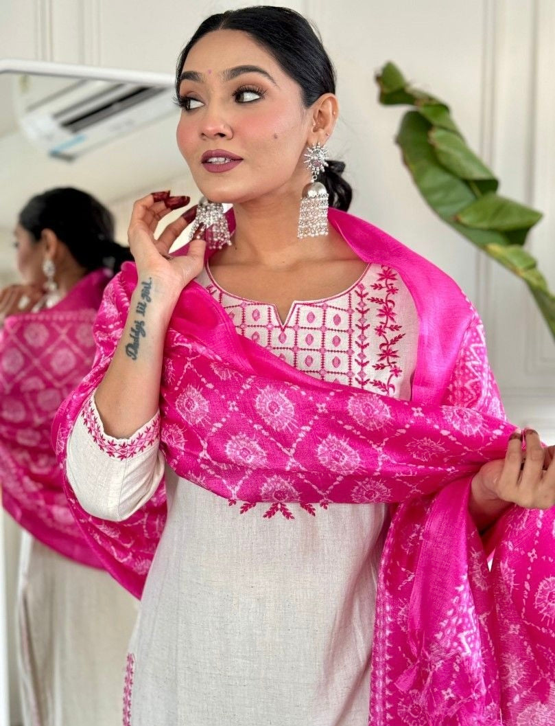 HEAVY COTTON PINK EMBROIDERY BORDER KURTI