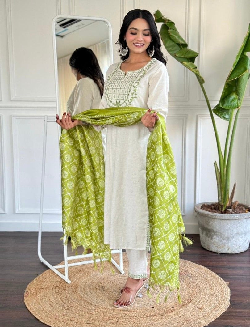 HEAVY GREEN COTTON EMBROIDERY BORDER KURTI