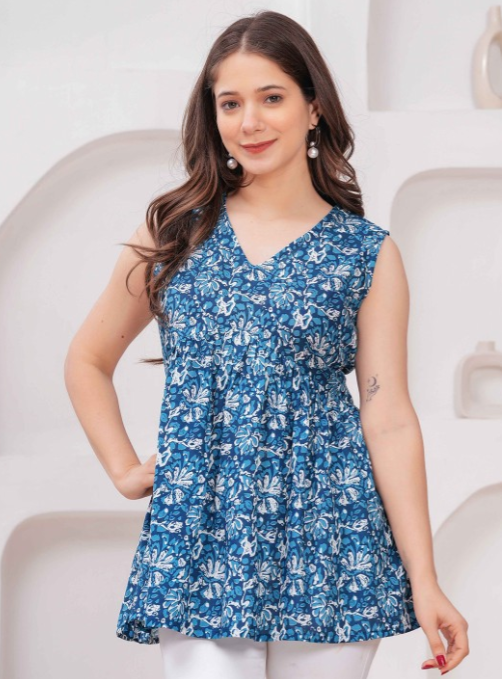 Royal Marque Floral Print Cotton Peplum Top