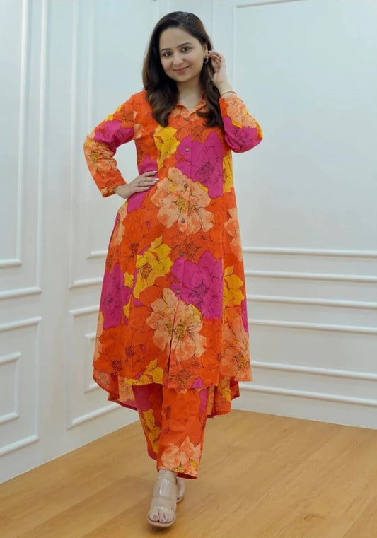 Sunset Bloom Cotton Kurta Set
